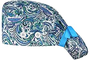 AIchenYW Op-Haube aus Stoff Langhaar Mit Knöpfen Scrub Herrenmütze für Damen Print und Bouffant Cap Baseball Caps Breiter Hüte