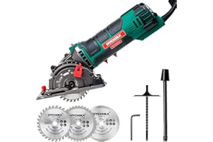 HYCHIKA BETTER TOOLS FOR BETTER LIFE HYCHIKA 85mm Mini Circular Saw, 500W High-Power Metal & Wood Cutter Machine | Standard Configuration: Guide Rail + Dust Extraction Tube + 3 Saw Blades Precision DIY Tool