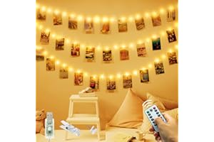 SLOCHI 120 LED Photo Clip String Lights, USB Plug in Remote Control with 8 Modes Photo Peg Fairy Lights with 60 Clips & 20 Nails Hanging String Photo Frames Decoration for Bedroom Wedding Party Birthday