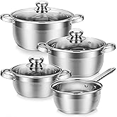 Velaze 7-Piece Cooking Pot Set Made of Stainless Steel, Induction Pot with Glass Lids, Classic Design, Pots with 3 Cooking Po