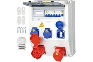 CHENGPI Coffret Électrique de Chantier,Répartiteur Mural,Distributeur de Courant Électrique avec Disjoncteur,5P CEE Prise et Schuko Prise,Distributeur de Puissance Consommée pour Ateliers et Usines