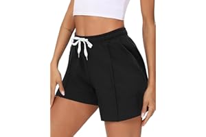 Crewhpo Short Femme en Coton Pantalon Court Été de Couleur Unie Bas de Survêtement Court Taille Élastique Short de Sport Taille Haute per Jogging Fitness