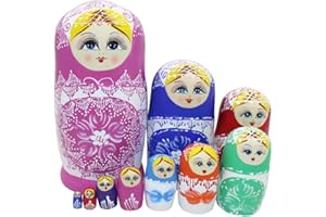 10pcs Lovely Large Russian Nesting Doll Handmade Wooden Dolls, Colorful Porcelain by Winterworm