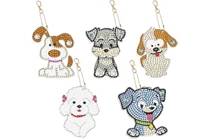 JISHSHAY 5 Pcs Diamond Painting Keyrings Full Drill,5D DIY Cute Dog Diamond Painting Dogs Puzzle 5d Diamond Kits Dog Keyring Diamond Art Dogs Diamond Dogy Key Dog Diamond Art Kit
