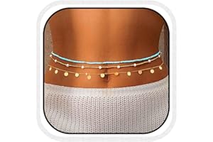 Reaky Lot de 3 colliers de taille bohème avec perles multicouches dorées à paillettes dorées pour femme