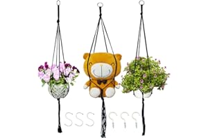 CHYGER Macrame Plant Hangers Planter Flower Pots Holder 3 Pack Basket Stand Tassels with 6 Hooks Kit Cotton Rope for Decorative Indoor Outdoor Patio Garden Boho Home Décor (POTS NOT Included) (BLACK)
