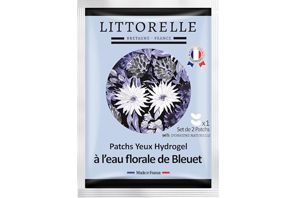 Littorelle – N°7 Patch Yeux Hydrogel à l’eau florale de Bleuet – Made in France – Hydrate, Apaise et et Illumine le regard – Anti-cernes – Anti-poches – Soin Yeux fatigués- Lot de 5 unités