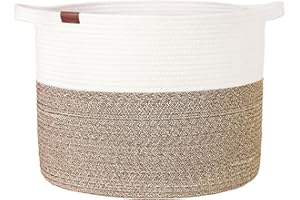 Febzoce Woven Storage Basket, Extra Large Toy Storage Organiser Baby Washing Basket Rope Laundry Hamper Natural White/Brown 50 x 33 cm