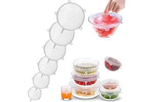 FLZONHUT Couvercles en Silicone,12 Pièces Couvercle Extensibles en Silicone sans BPA,6 Tailles Différentes,Réutilisable Alimentaire Couvercle Universel pour Fruits,Bocaux,Bols