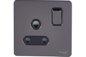 Schneider Electric Ultimate Screwless Flat Plate - Unswitched Single Power Socket, Round Pin, 5A, GU3480BPC, Polished Chrome with Black Insert