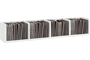 HOMCOM Wall Mount 84 CD / 56 DVD/Blu-ray/Media Storage Rack 4 Cubes Wooden Shelf Organizer Unit Bookcase Display, White