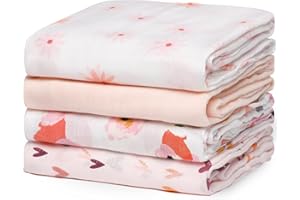 momcozy Mussole Neonato, Copertine in Mussola 120x120, 4 Pezzi Copertina Neonato Cotone di Bambù Morbida e Delicata sulla Pelle Essenziali per Neonati, Floreale
