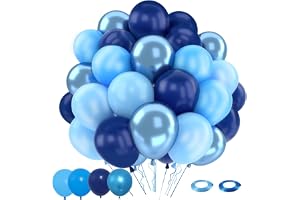 Blue Balloons Set, 50 pcs 12 inch Metallic Navy Blue, Pastel Light Blue Latex Balloons Kit for Happy Birthday Baby Shower Wedding Party Decorations for Men Boy
