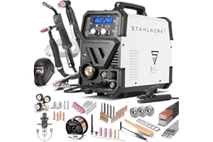 STAHLWERK Schweißgerät 6 in 1 Kombi CTM-416 Puls Pro - Vollausstattung - CUT, WIG, MIG/MAG, PULS, ARC/MMA/E-Hand, FLUX, 160 A, 40 A Plasmaschneider, HF-Zündung, Puls-Funktion für Alu, Drahtvorschub