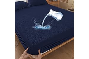 ‎SUFDARI Wasserdichter Matratzenschoner 90x200cm Spannbettlaken Luxus, 3D-Muster, Super saugfähig, Atmungsaktive Matratzenbezug Wasserundurchlässiger Matratzen-Schutz Nässeschutz Spannbetttücher - Dunkelblau