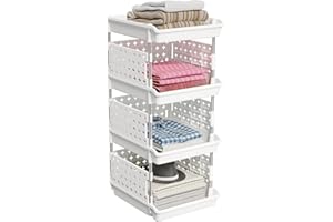 Lifewit Wardrobe Storage Clothes Organiser, 3 Tier Closet Storage Basket Rack for Wardrobe, Bedroom, Bathroom, Cupboard Organiser Shelves, White, 35 x 30 x 54 cm