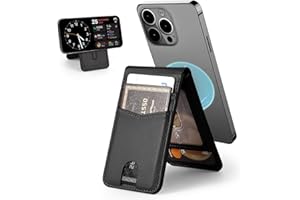 Ceppekyy Porte Carte Magnétique avec Support Réglable,Pochette Carte Compatible avec MagSafe,Portefeuille avec 4 Porte-Cartes pour iPhone 15/14/13/12 Pro/Max/Plus/Coque Magsafe,Cuir Végan,RFID,Noir