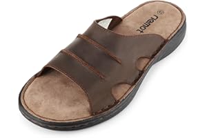 riemot Herren Slide Sandalen Leder Sommer Pantoletten Herren Bequeme Latschen Leichten Gummisohle Slipper Schuhe Meer Strand Outdoor EU42-47