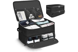 VOPHIA 2 Layer Golf Trunk Organizer with Separate Compartment for 2 Pair Shoes Ball Storage Waterproof Car Golf Locker to Store Golf Accessories Collapsible & Foldable Golf Travel