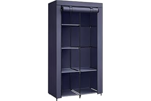 ‎SONGMICS SONGMICS szafa, garderoba, z 1 drążkiem na ubrania, 6 półek, włóknina, metalowa rama, 45 x 88 x 168 cm, do sypialni, korytarzy, Ciemny niebieski RYG084I02