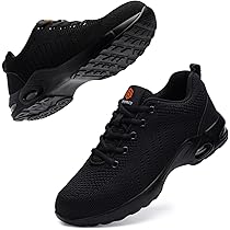 LARNMERN Werkschoenen Heren Veiligheidsschoenen Lichtgewicht Stalen Neus Schoenen Comfortabele Demping(44.5 EU,Zwart