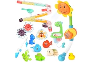 Joyreal Zabawka do kąpieli od 1 do 6 lat - zabawka do kąpieli Zabawka do kąpieli dla dzieci z prysznicem, marmurowym wybiegiem, grą wędkarską, nakręcaną zabawką Zabawka
