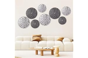 DETENE 8 Piezas Decoración de Pared de Metal Decoración de Pared Redonda de Metal Gran Decoración de Pared de Metal Gris y Plata para Salas de Recepción de Oficinas Salas de Estar