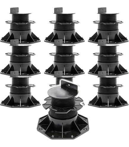 Set 10 Cuscinetti A Palo Regolabili In Altezza 90-185 Mm – Autolivellanti In Polipropilene, Carico Fino A 4600 Lbs Per Terrazze E Pavimenti