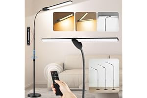 OUTON LED Floor Lamp with Double Head, 18W 1800LM, Super Wide & Bright, Height Adjustable, Remote & Touch Control, Memory Function, Dimmable Standing Lamp for Reading, Working, Sewing, Drawing, Black