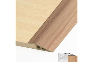 LIHIQIYA Barre de Seuil Adhesive, Bande de Transition de Sol Autocollante en PVC Seuil de Porte Adhesif Barre de Seuil Rattrapage de Niveau pour Hauteur du Seuil (Chêne Blanc, 5mm ~ 10mm, 1M)