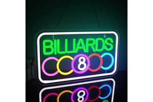 SIGNONME Billiards Neon Mural LED Billard Enseignes Au Néon Billiard Room Enseigne Lumineuse Mur Décor Lampe à Néon Alimenté Par USB Pour Salon Billiard Room Club Fête Décoration Mural