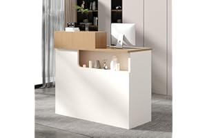 Heliosrider Empfangstheke & Empfangstresen – Theke mit offenen Ablagen, Rezeptionstheke aus Holzwerkstoff für Friseursalon, Beauty Studio, Laden, Supermarkt, Kasse(with Drawer C)