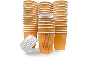 AVLASH® - Takeaway Coffee Cups with Lids [50 Cups - 8oz] Takeaway Cups for Hot Liquids, Brown