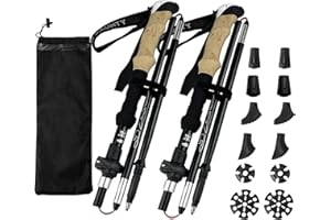 DeeprBling Bâtons de Marche Pliable 2 PCS, Bâton de Randonnée Telescopique Réglable de 115cm à 130cm, Bâtons de Marche Nordique Ultralégers en 7075 Aluminium per Randonnées, Alpinisme, Ski