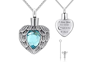 MUERDOU Urn Necklaces for Ashes Angel Wing Birthstone Charm Heart Cremation Jewelry Keepsake Holder Memorial Necklace Pendant