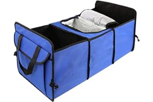 Fifth Gear Two-In-One Collapsible Portable Car Boot Organiser with Built-in Cooler Bag Foldable Shopping Tidy Storage Bag Holder Trunk Organizer (Blue)
