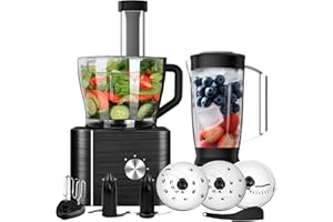 Robot da Cucina Multifunzione, TopStrong 1100W Food Processor con Frullatore, Spremiagrumi, Tagliare, Affettare, Montare e Tritare Ghiaccio, Ciotola 3.2L + Blender 1.5L, 3 velocità Impostazione