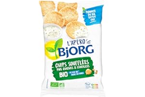 Bjorg L'Apéro Bio Chips Soufflées Pois chiche et Lentilles Bio - Biscuits apéritifs réduits en sel - 80 g - Lot de 8