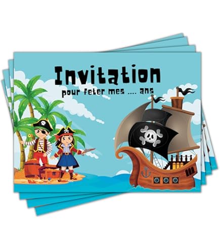 Biglietti Invito Pirata Per Feste Bambini - 8 Biglietti Con Buste, Tema Avventura E Tesoro