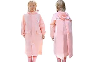 Fewlby Abrigos Impermeables Chubasquero para Niño Niña Poncho de Lluvia Transparente Chaqueta Impermeable con Capucha Infantiles Reutilizable Traje de Lluvia 6-16 Años