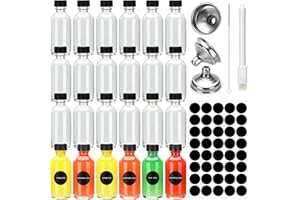 GOWKEEY 24 Mini Bouteille Verre 60ml, Bouteilles Miniatures Réutilisables avec Bouchons Noirs et Entonnoir, Petite Bouteille en Verre Vide, Mignonette Vide Pour Huiles Essentielles, Shots de Gingembre et Plus