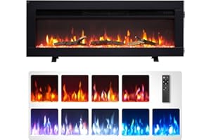 FlameKo Dilton 36"/92cm 3 in 1 Electric Fireplace with Logs, Freestanding, Wall Mounted, Recessed, 9 Colour Flame Effect, Media Wall Compatible, 900W - 1800W Heater, Remote Control