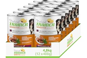 Natural Trainer Sensitive No Gluten Medium - Maxi - Cibo Umido per Cani con Anatra e Cerali Integrali 12 x 400 g