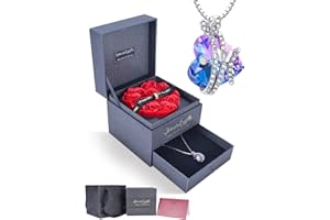 IMMORROSA Ewige Rose mit Kristall Schmetterling Halskette, Konservierte Rose Box mit Halskette, Geschenk mit Verpackung, Geburtstagsgeschenk für Frauen, Mama, Valentinstag, Geburtstag, Weihnachten