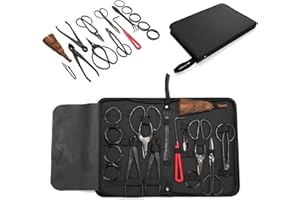 ROSEFLOWER Set di Attrezzi per Bonsai, Professionale 15 Pezzi Pinze per Taglio a Forbici in Acciaio Inossidabile Set di Utensili per Giardinaggio con Foglia di germoglio, set di cesoia in acciaio al carbonio