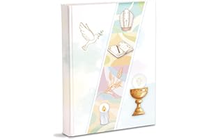 MARELI Album Fotografico Comunione e Cresima 23X30 Cm 60 Pagine Bianche in Cartoncino Spesso e Resistente Intervallate da Pergamino, Comunione e Cresima