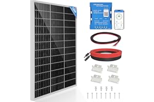 DERUXI 120W Panel Solar Monocristalino Kit 12V Panel Solar 120 Vatios Módulo Solar Contiene 20A Bluetooth Regulador de Carga Solar + 5m Cable Solar + Z-Soportes Para Autocaravana, Barco, Caravana