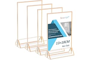 ‎SEZANRPT Sezanrpt Acryl Tischkartenhalter Gold 13x18 Vertikal 4 Pack, Acryl Tischnummern Hochzeit, klare Menü Halter für Tischplatte, Restaurant Einzelhandel, Papierhalter, Bilderrahmen