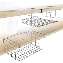 2 Paniers De Rangement Suspendus QIWODE - Organisateur Métal Blanc Pour étagères