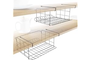 KD Essentials 2x Sotto-Scaffale e Cestello Portaoggetti, Design a Maglia – Organizzatore universale e pratico cestello appendibile per la cucina e l'armadio dispensa (nero, facile da pulire)